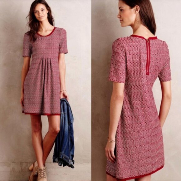 Maeve Dora Short Sleeve Cranberry Red and White Pleated Front Dress Size… - Picture 10 of 10